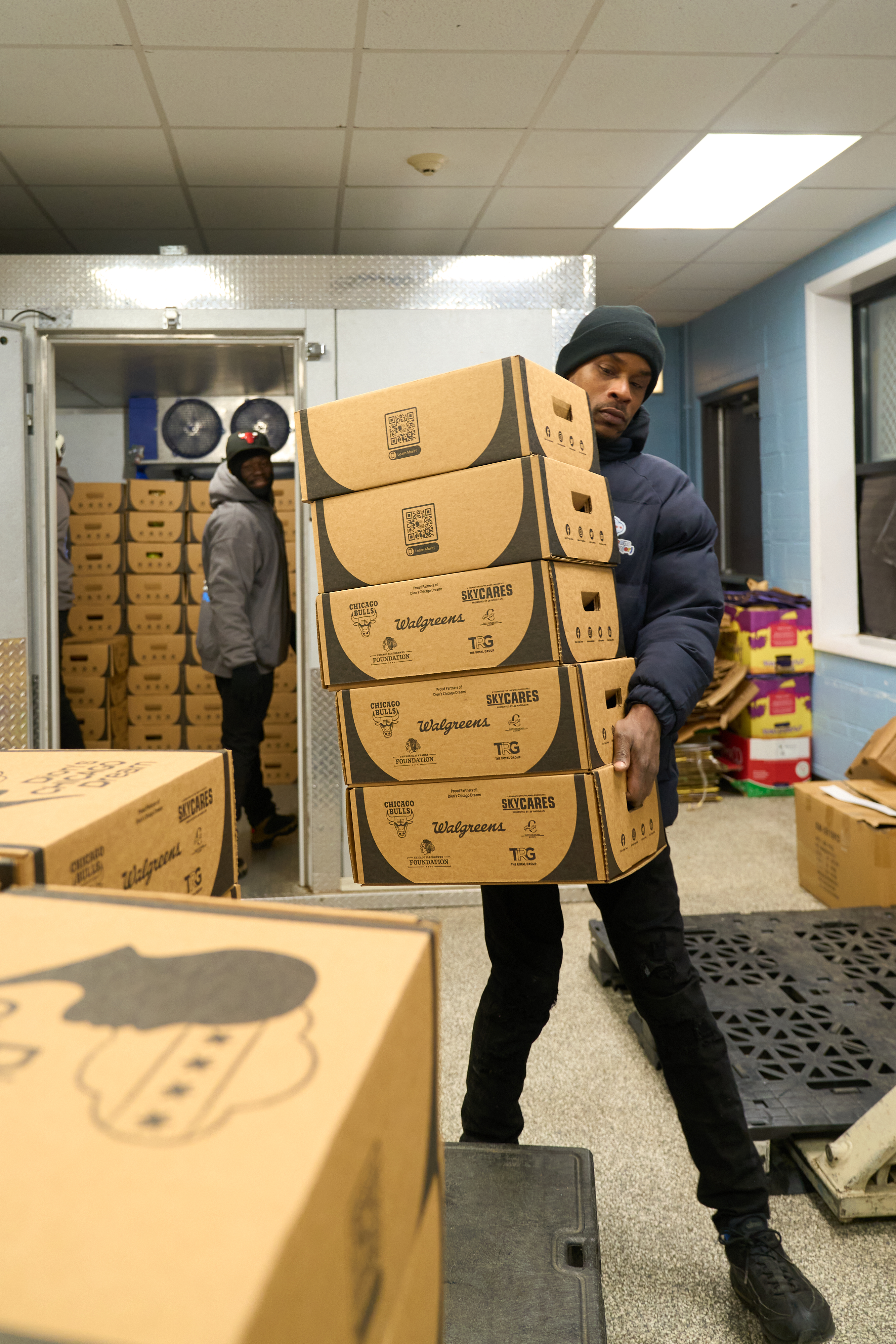 Medically tailored produce boxes staged in the warehouse