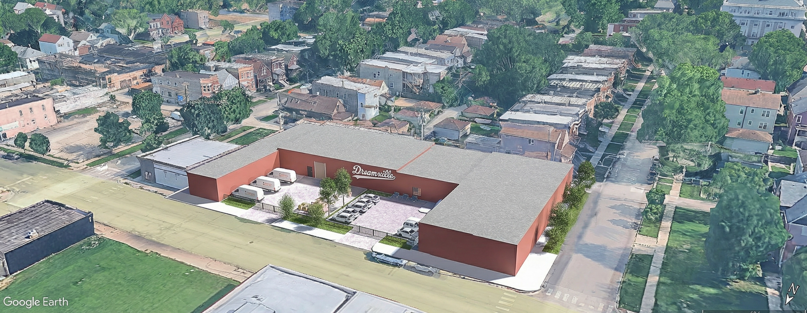 Aerial rendering of the Dreamville campus